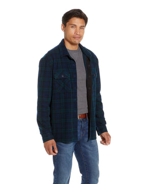 Long Sleeve Navy Black Watch Plaid  Flannel Shirt Combo Layering Piece with Magnetic Closures