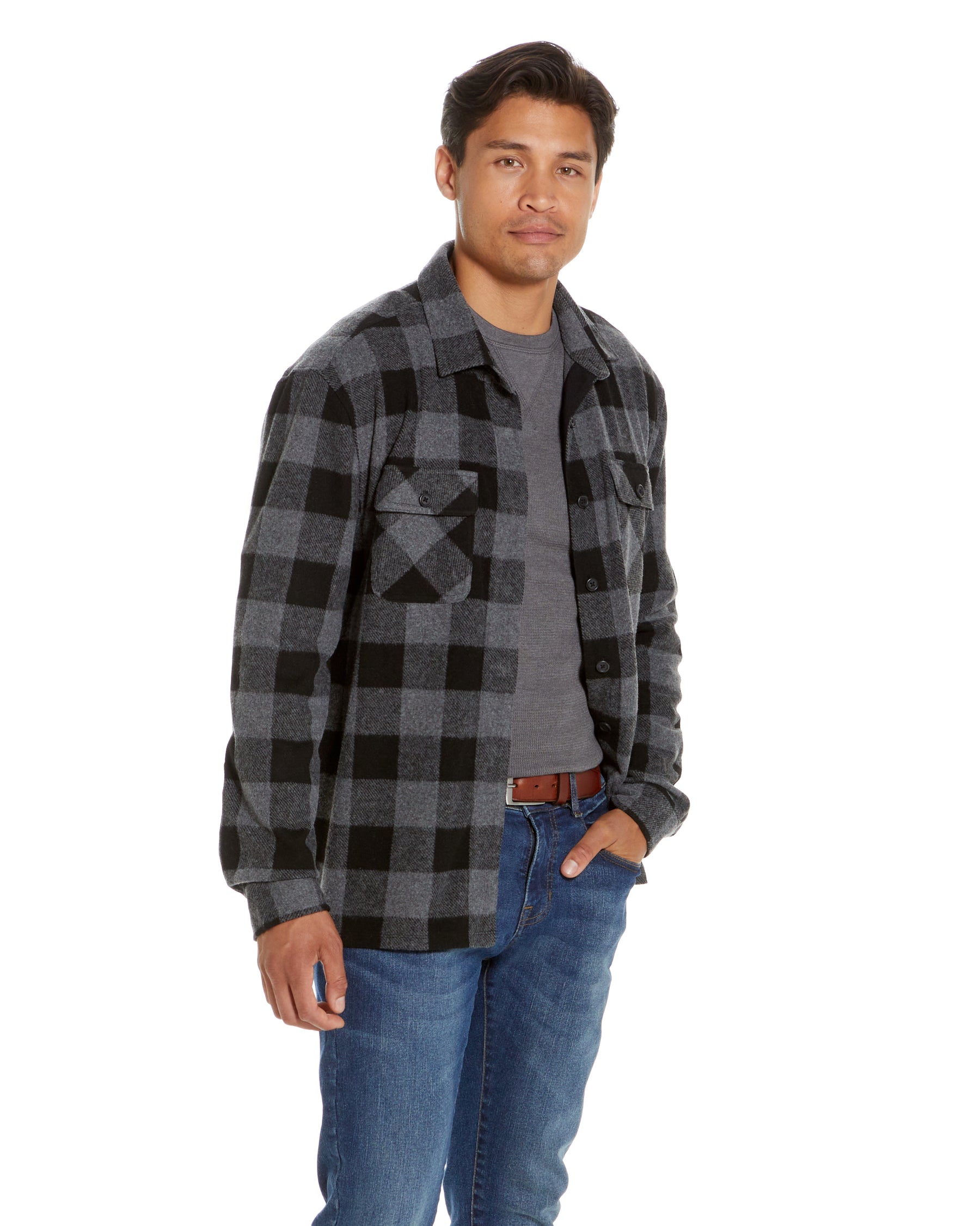 Long Sleeve Black Flannel Shirt Combo Layering Piece with Magnetic Closures