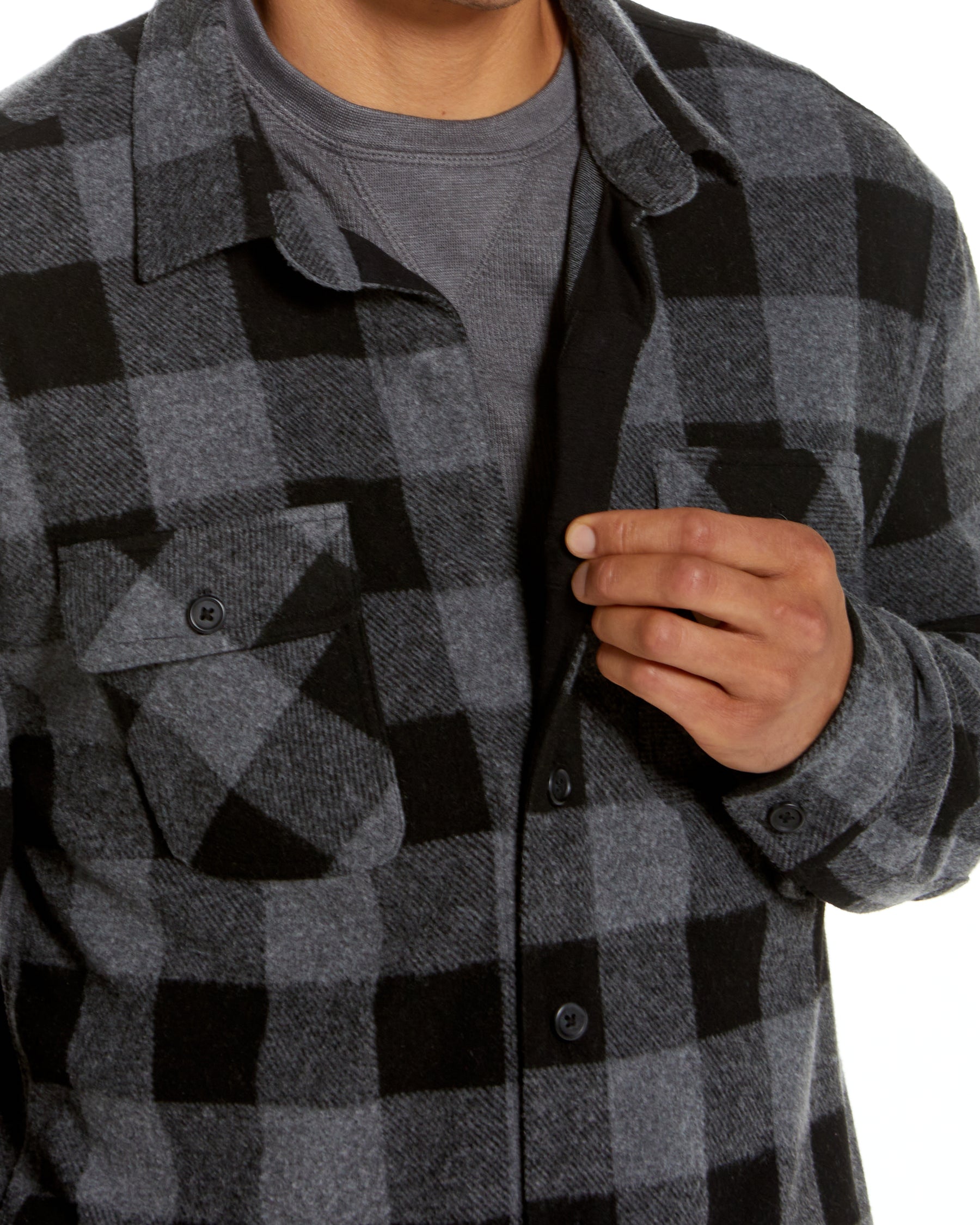 Long Sleeve Black Flannel Shirt Combo Layering Piece with Magnetic Closures