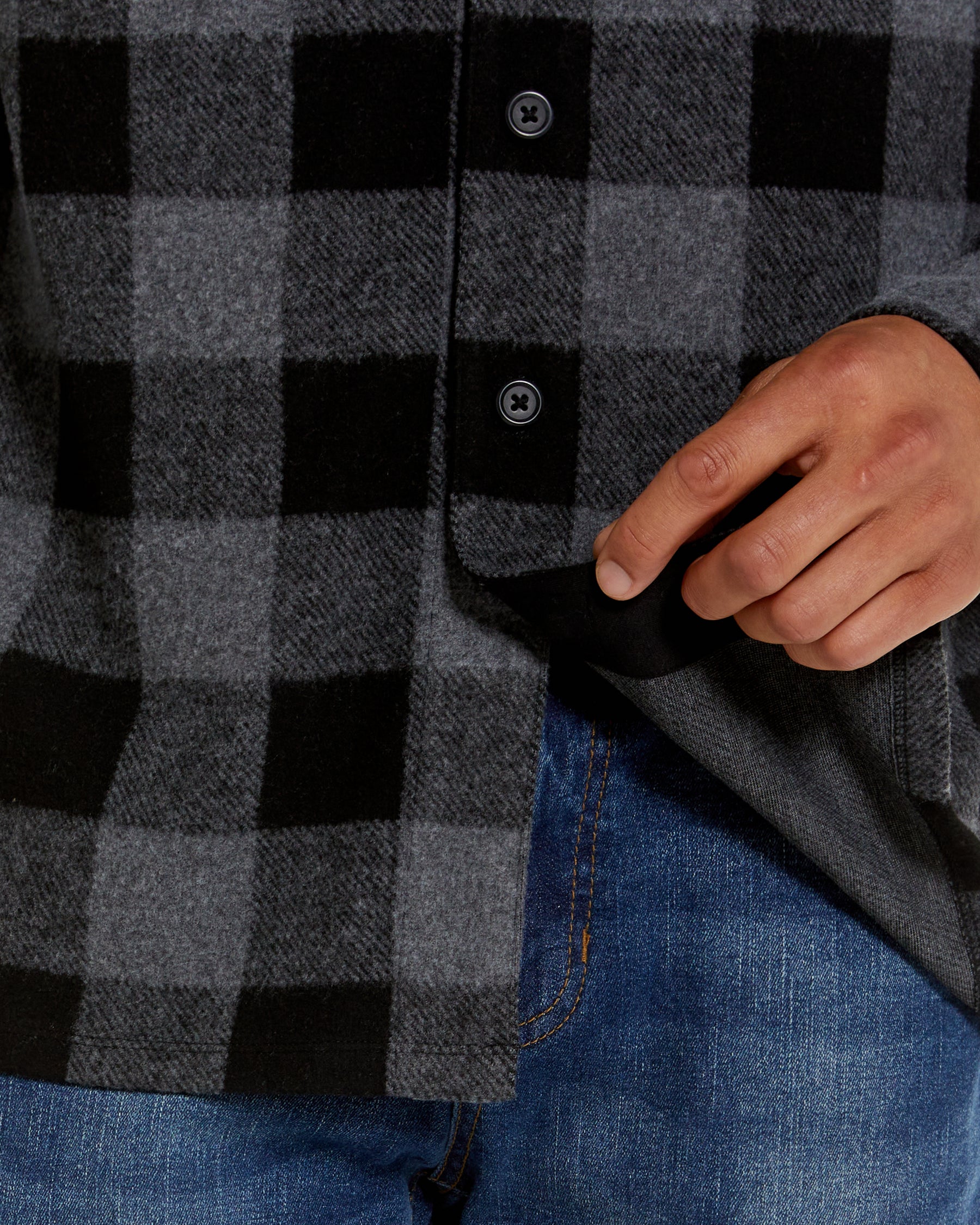 Long Sleeve Black Flannel Shirt Combo Layering Piece with Magnetic Closures