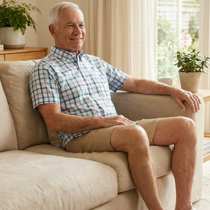 Blue and White Tattersall Short Sleeve Shirt with Magnetic Closures
