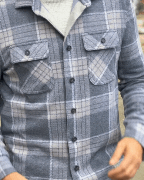 Long Sleeve Olive Plaid Flannel Shirt Combo Layering Piece with Magnetic Closures