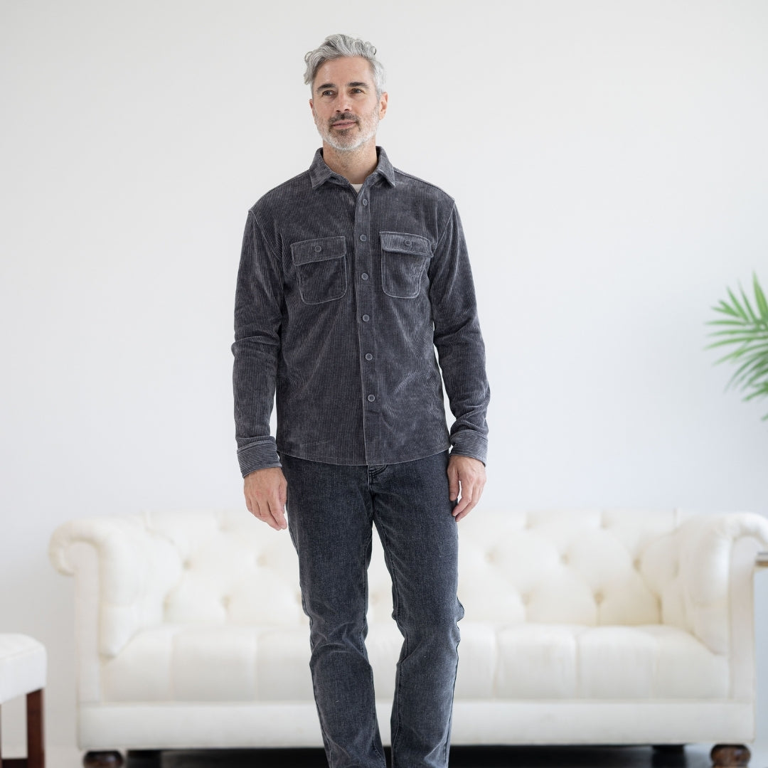 Adaptive Blackened Pearl Everyday Corduroy Shirt with Magnetic Closures and Pockets