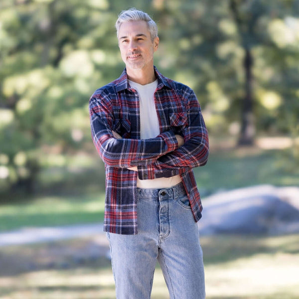 Men's Magnetic Closure Flannel Shirt in Blue Red Plaid - Size 4XL - MagnaReady - Parkinson's Adaptive Clothing