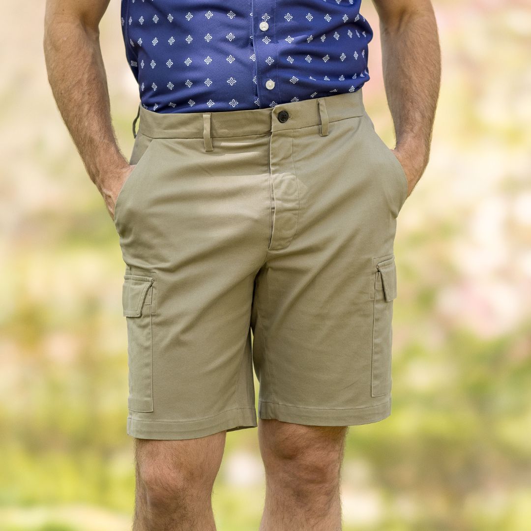 Adaptive Cargo Twill Short with Magnetic Closures - Stone for effortless dressing and mobility support.