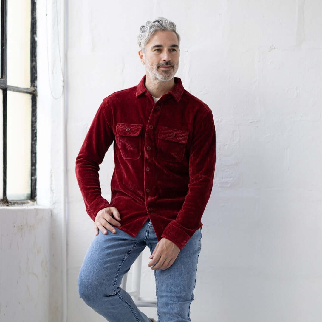 Adaptive Classic Red Corduroy Shirt with Pockets Adaptive Classic Red Corduroy Shirt with Pockets