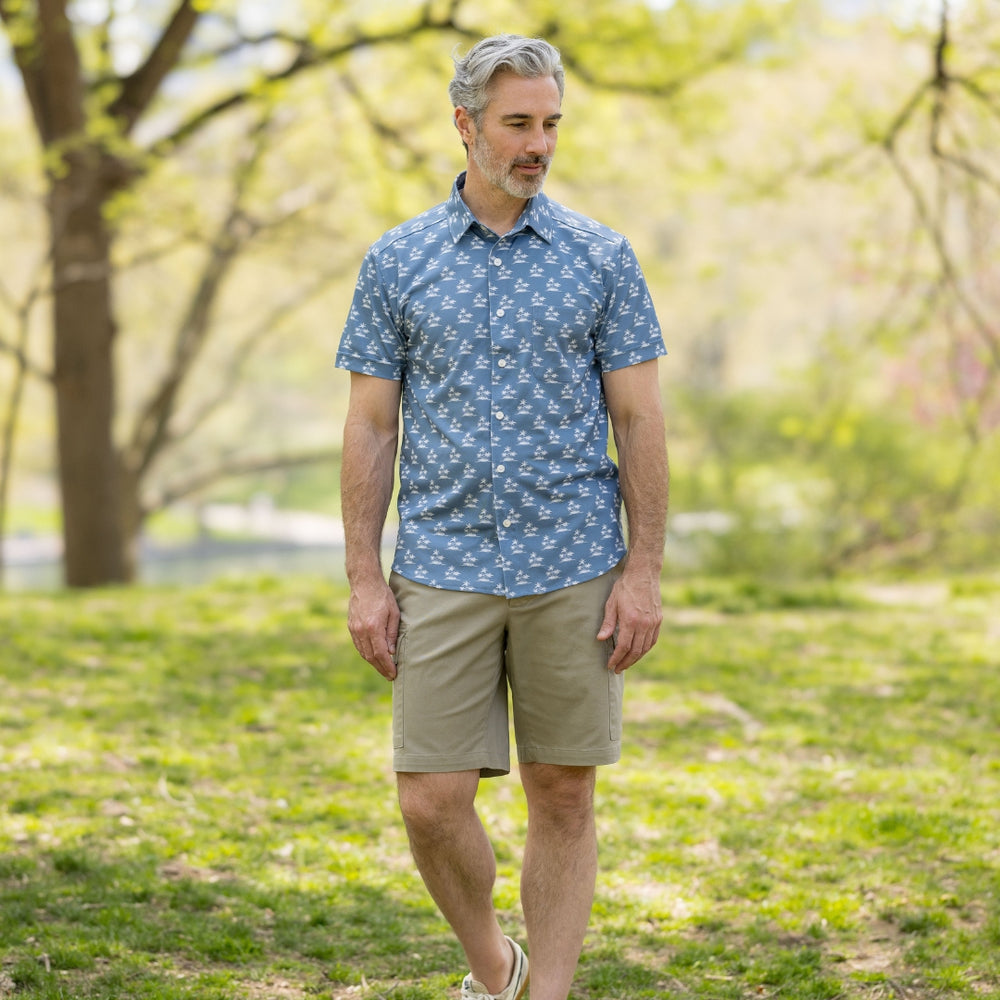 cooling dress shirts Magnetic Front Long Sleeve Cooling Shirt in Blue Check