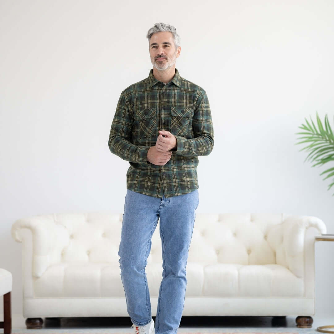 Adaptive Flannel Shirt in Olive Plaid | MagnaReady