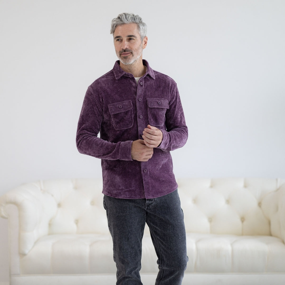 Adaptive Vintage Violet Everyday Corduroy Shirt with Magnetic Closures and Pockets