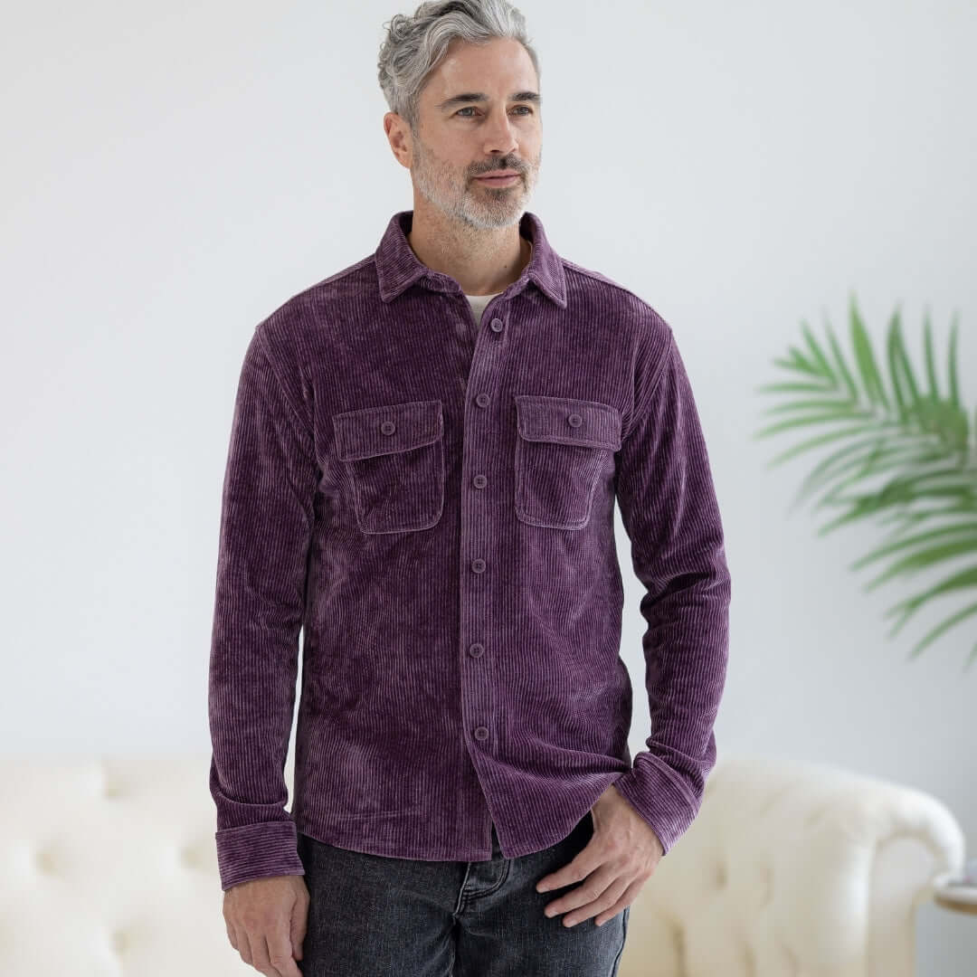 Adaptive Vintage Violet Everyday Corduroy Shirt with Magnetic Closures and Pockets