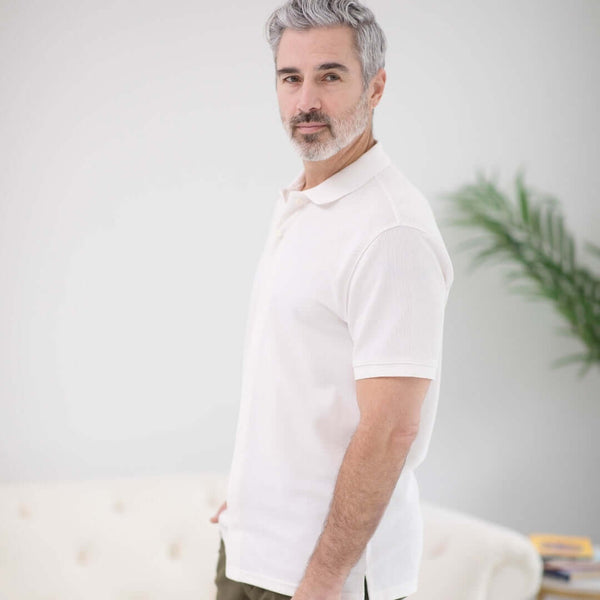 トップス Pique Polo Knit Top white White Pique Knit Polo with Magnetic Closures