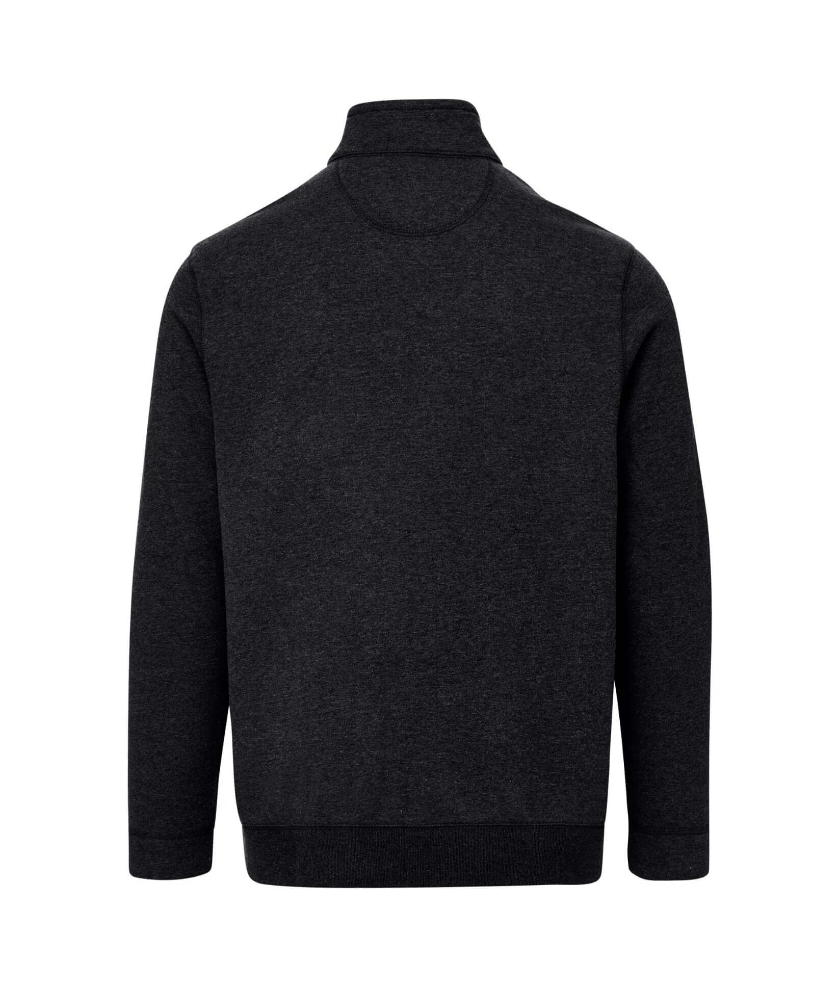Black knit fleece long sleeve Dillon jacket back view with collar and magnetic closures for effortless adaptive style.