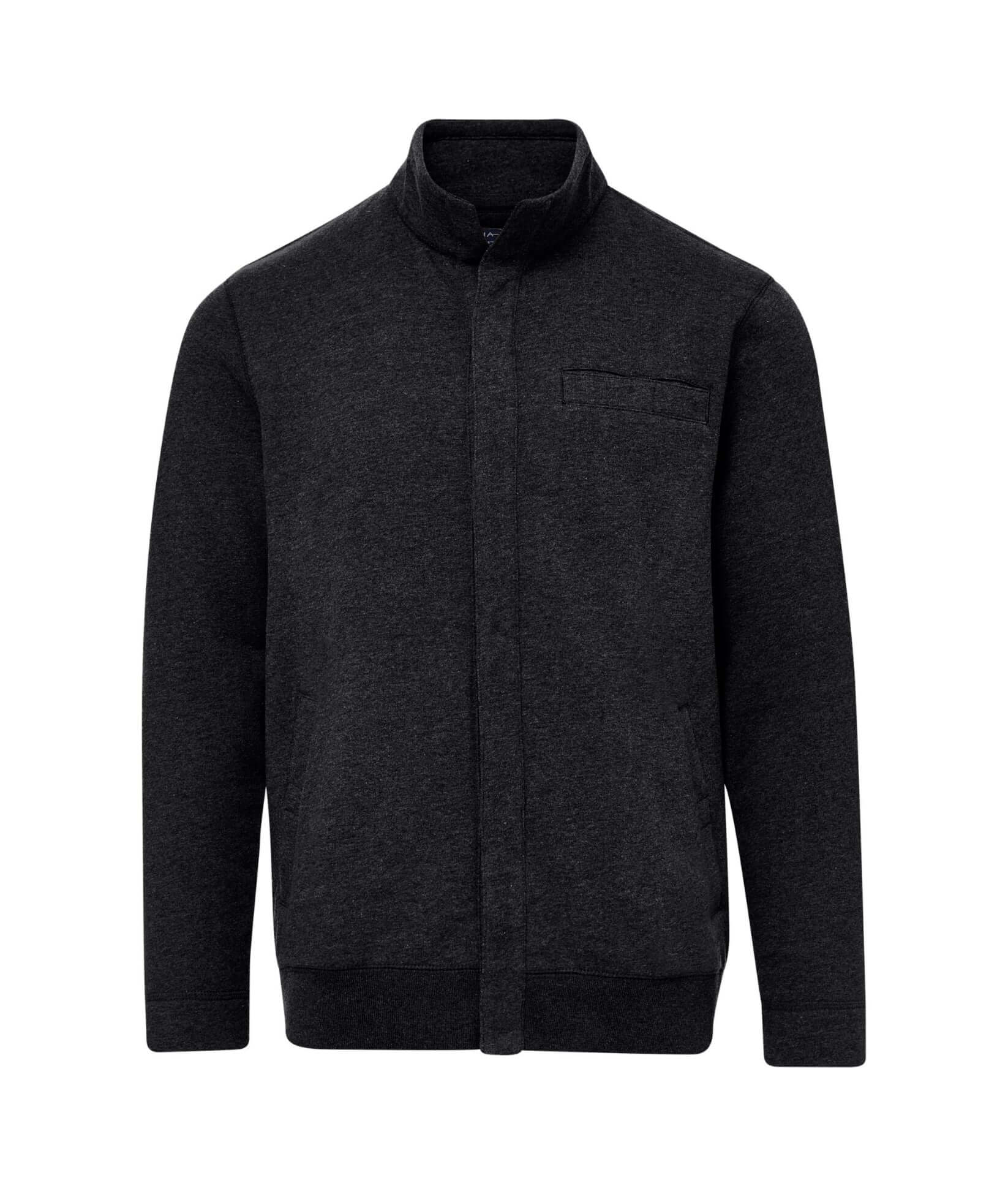 Black knit fleece Dillon jacket with magnetic closures, perfect for adaptive style and comfort.