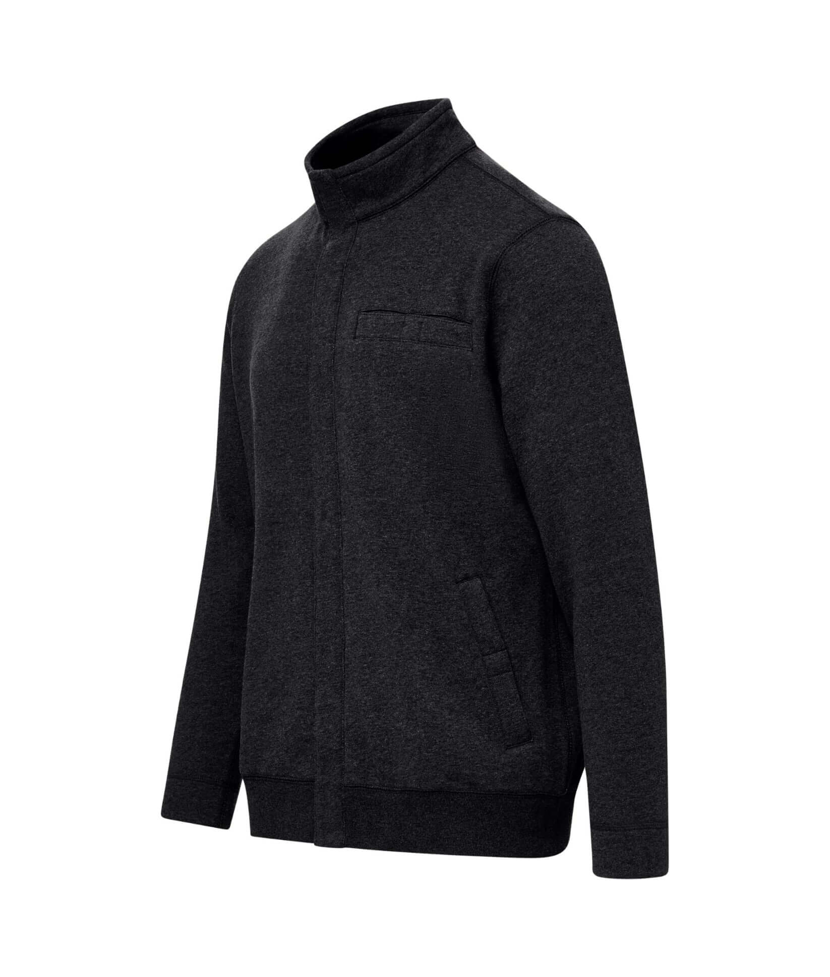 Black knit fleece long sleeve Dillon jacket with magnetic closures, perfect for adaptive style and comfort.