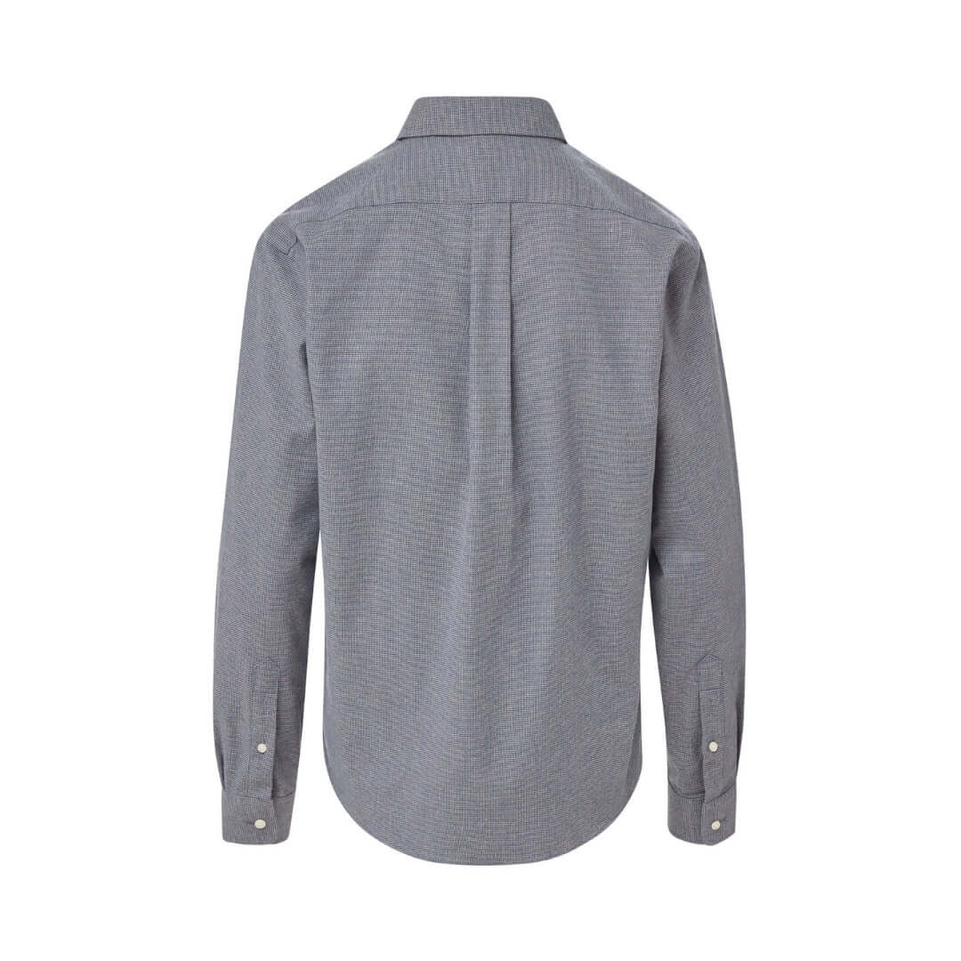 Back view of Blue Grey Brushed Flannel Long Sleeve Button Down Collar Shirt with Magnetic Closures.