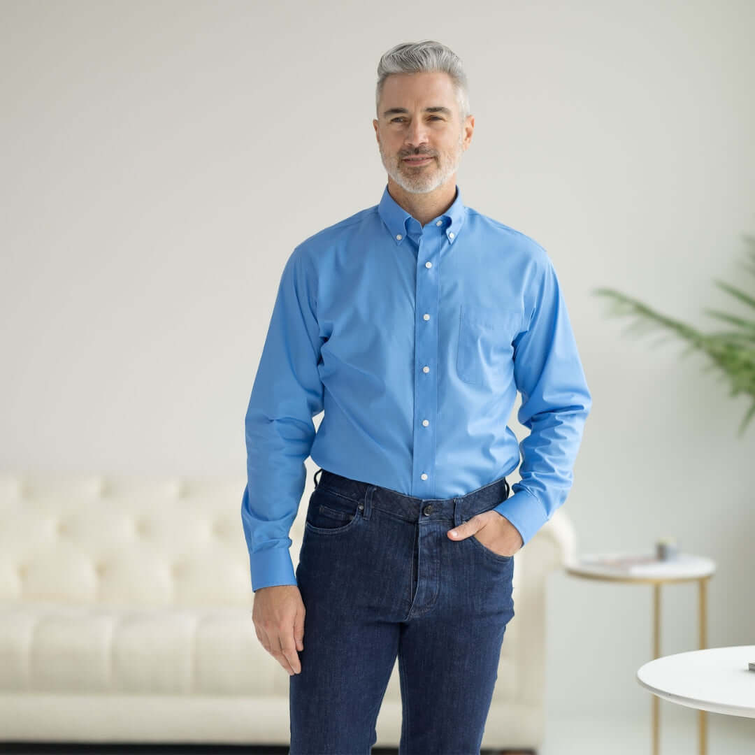 Blue Long Sleeve Button Down Collar Shirt with Magnetic Closures