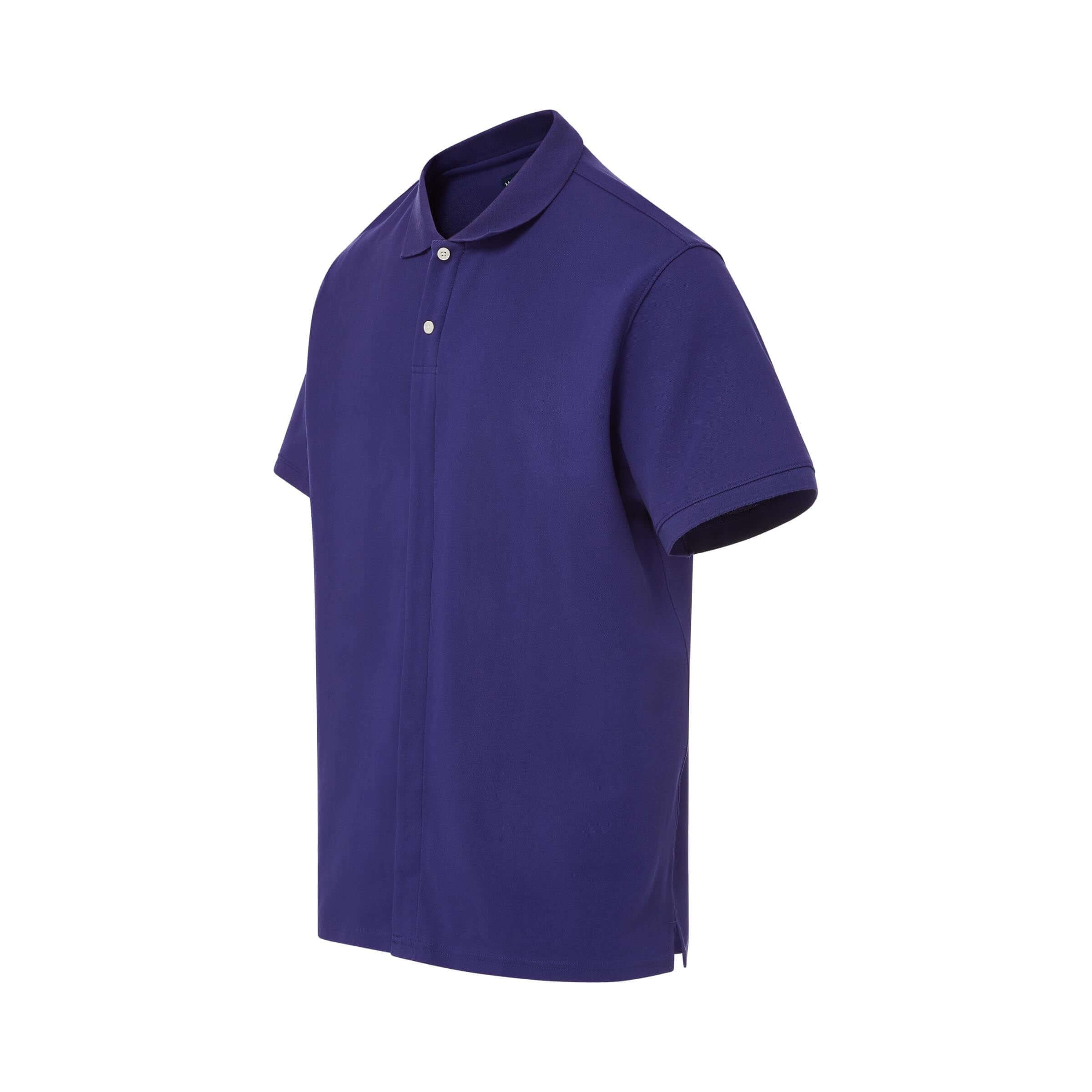 Blue Pique Knit Polo with Magnetic Closures