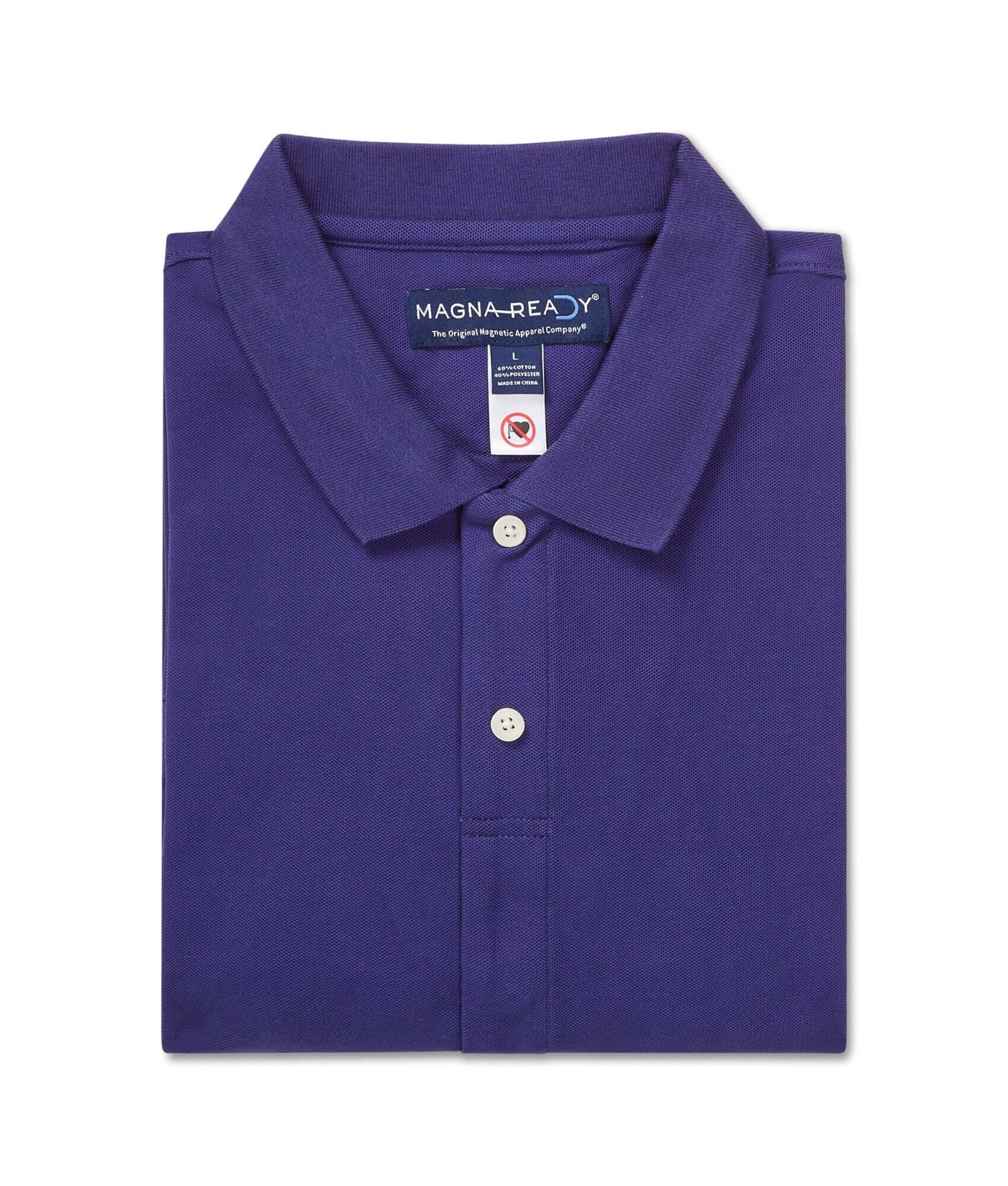 Blue Pique Knit Polo with Magnetic Closures