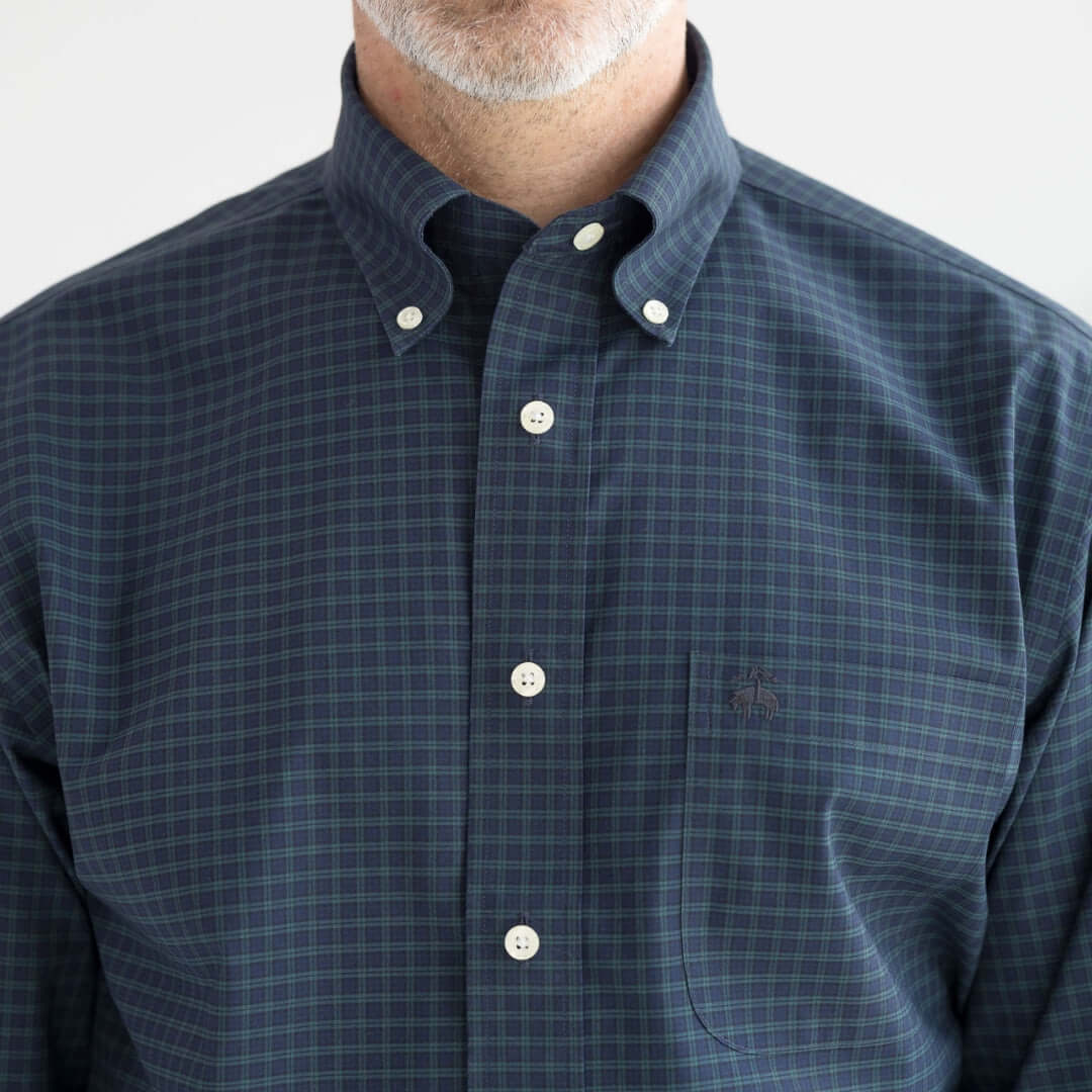 Brooks Brothers X MagnaReady Stretch Long Sleeve Black Watch Button-Down Shirt with Magnetic Closures for men.
