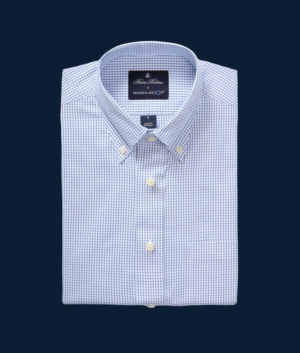 Brooks Brothers X MagnaReady Stretch Long Sleeve Blue and White Check Button-Down Collar with Magnetic Closures Blue and White Check / Medium Brooks Brothers X MagnaReady Stretch Long Sleeve Blue and White Check Button-Down Collar with Magnetic Closures Blue and White Check / Medium