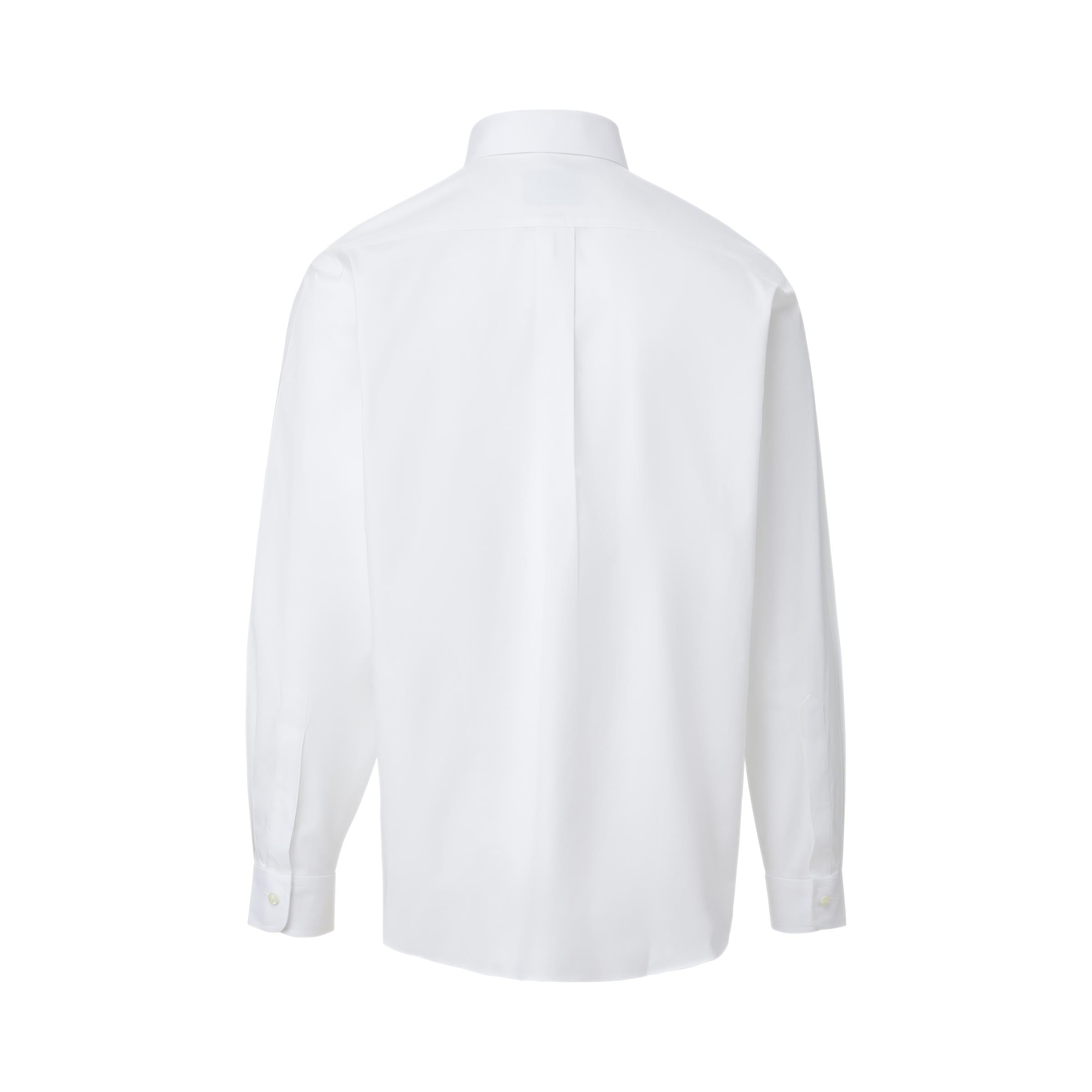 Back view of Brooks Brothers x MagnaReady white polo shirt with long sleeves and button-down collar.