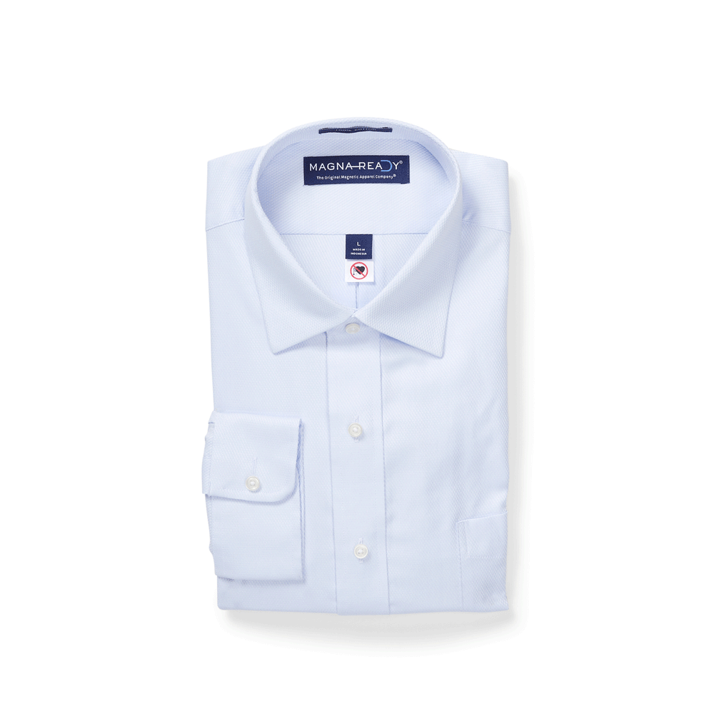 Men's Magnetic Classic Long Sleeve Light Blue Ryan Dress Shirt - Size Large - MagnaReady - Parkinson's Adaptive Clothing - Best Gifts for Retirees