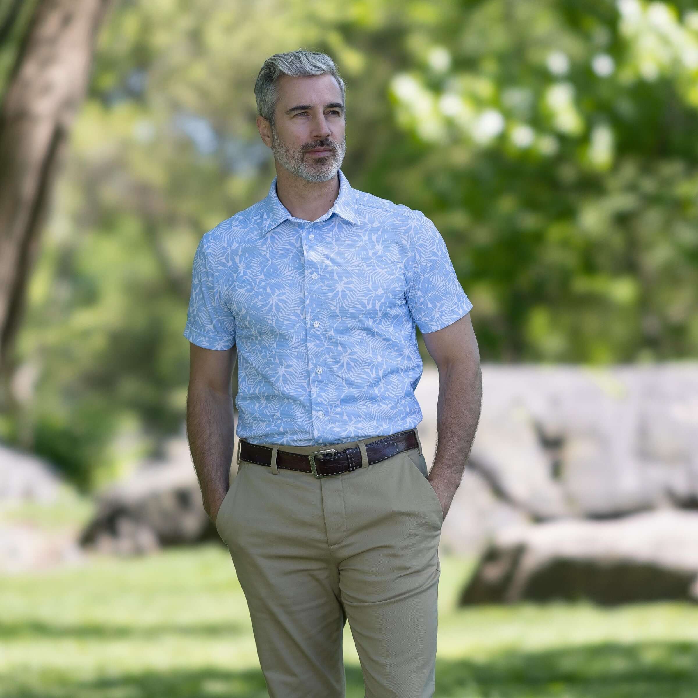 Cooling Magnetic Front Short Sleeves Shirt in Blue Palm by MagnaReady - view 4