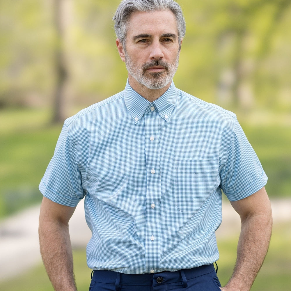 magnaready dress shirts Blue Long Sleeve Button Down Collar Shirt with Magnetic Closures, Classic Blue / Medium