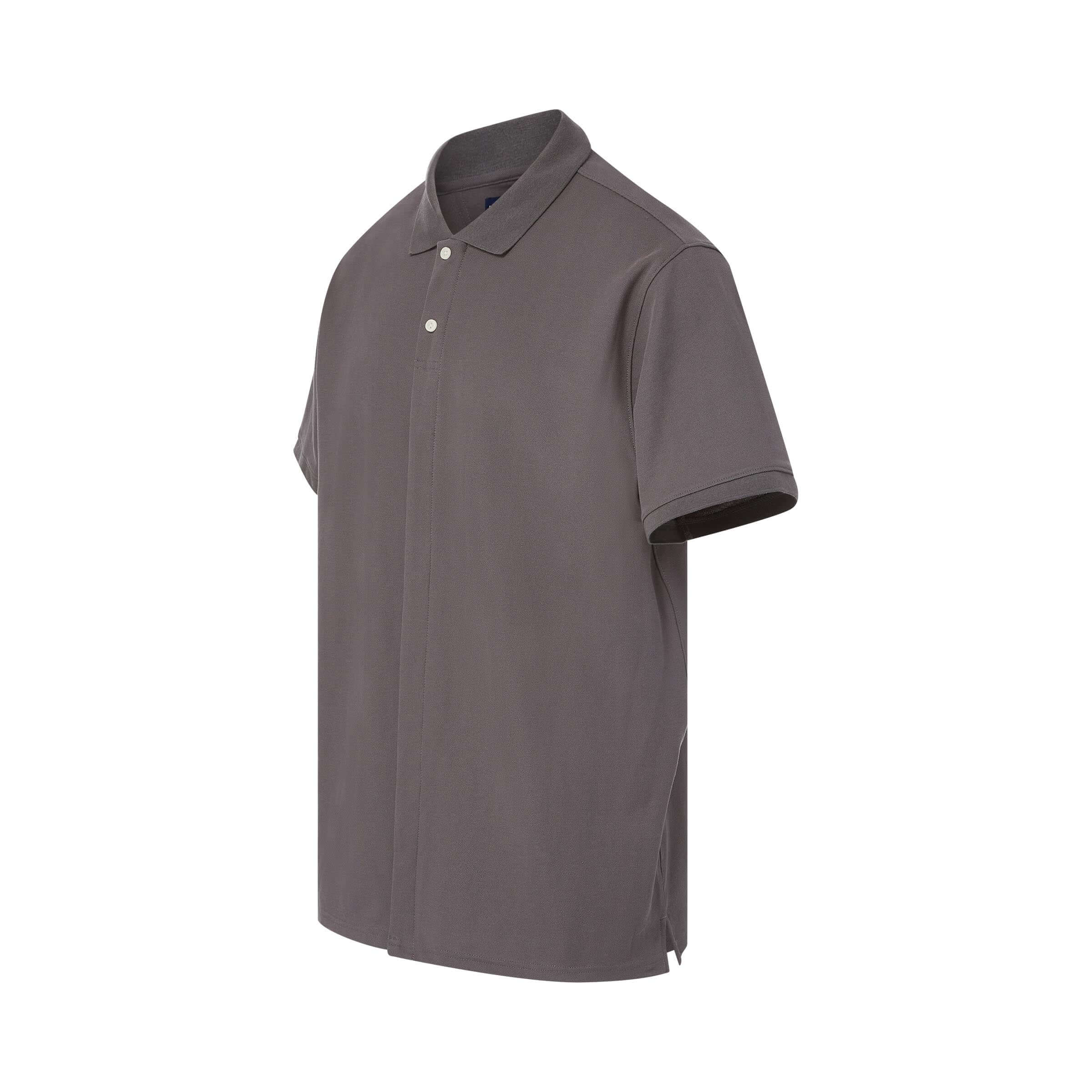 Grey Pique Knit Polo with Magnetic Closures