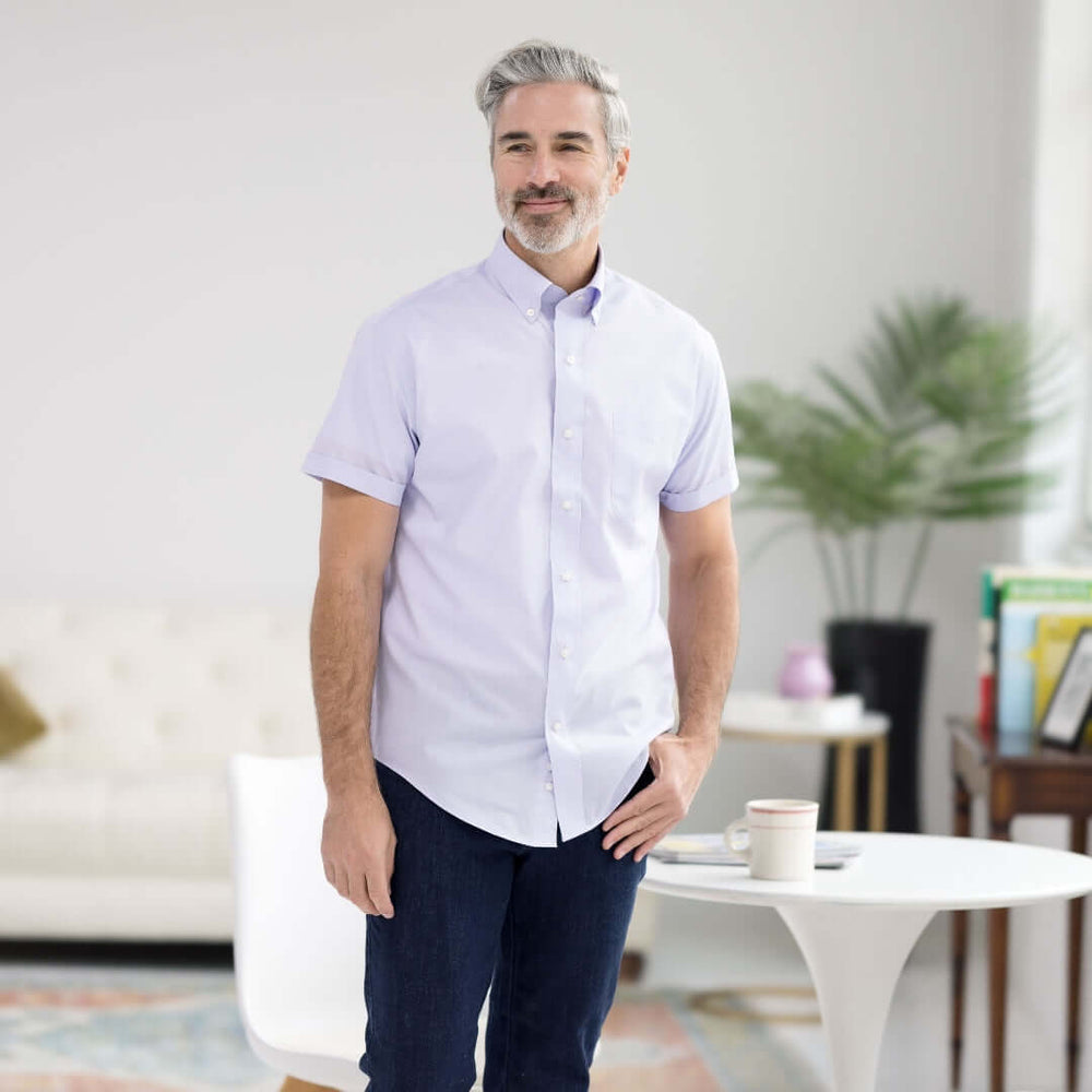 lavender dress shirt Men's Magnetic Lavender Short Sleeve Button Down Collar Shirt - Size Large - MagnaReady - Parkinson's Adaptive Clothing