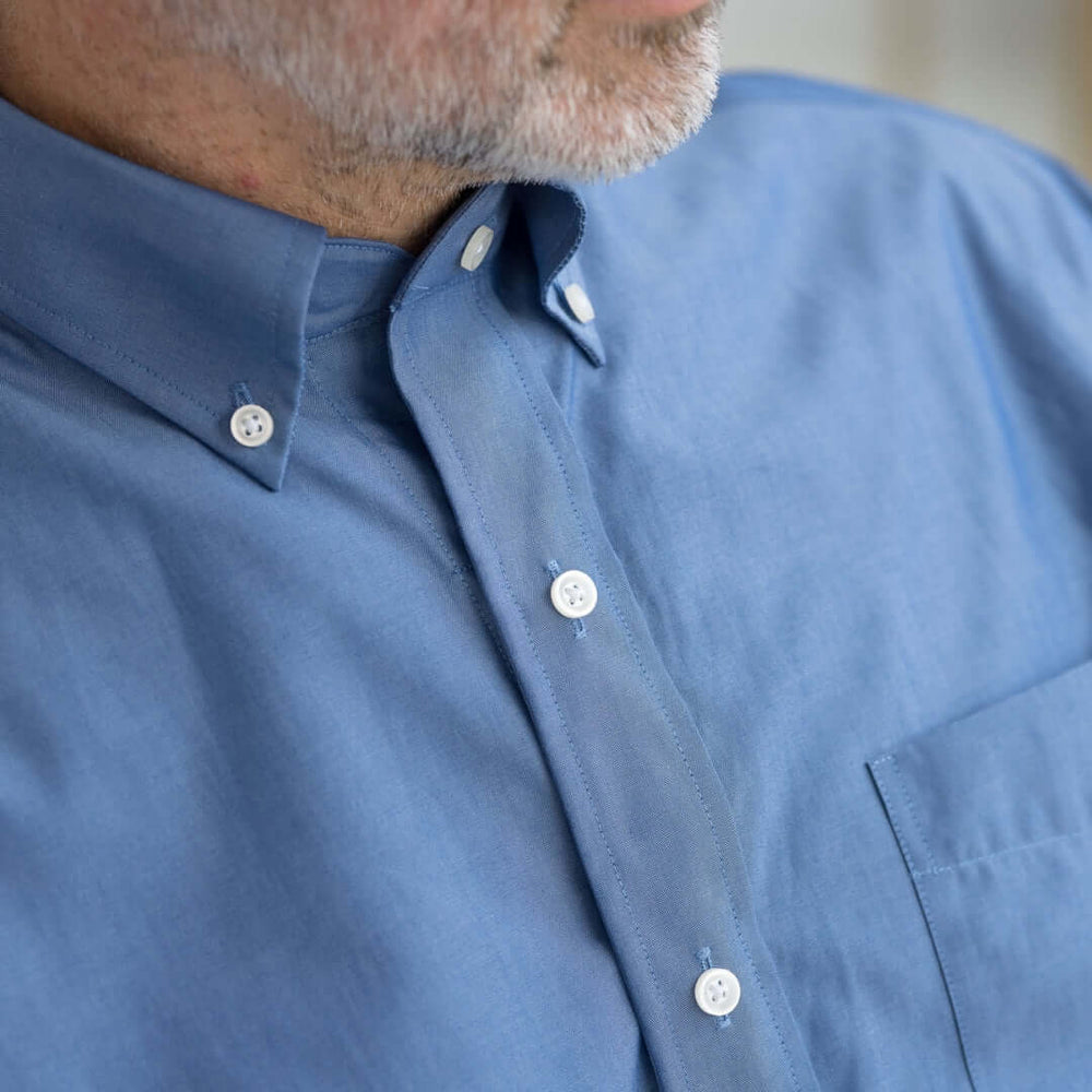 Long Sleeve Blue Chambray Shirt with Magnetic Closures Long Sleeve Blue Chambray Shirt with Magnetic Closures