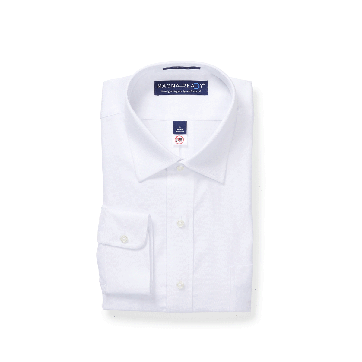 Long sleeve white 'Ryan' dress shirt by MagnaReady, featuring adaptive magnetic closures and a spread collar.
