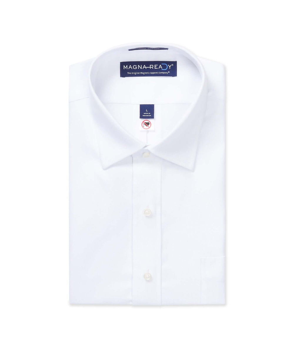 MagnaReady Men's Adaptive Long Sleeve White Ryan Dress Shirt with Magnetic Closures