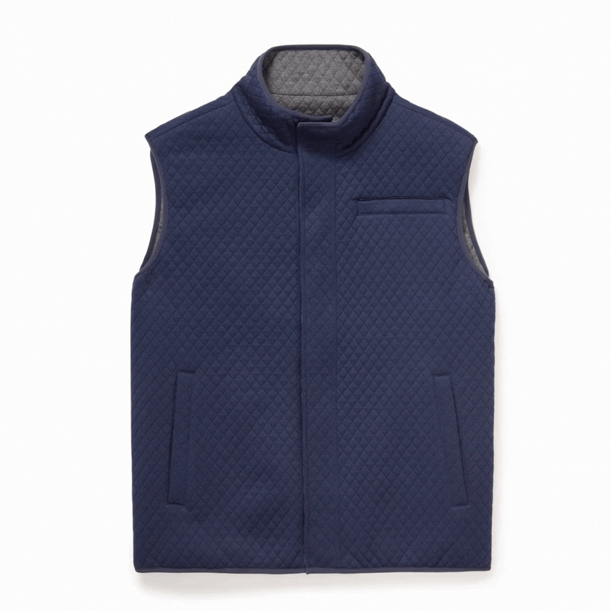 Navy MagnaReady Reversible Diamond Quilted Magnetic Button Vest showcasing luxury and adaptive comfort.