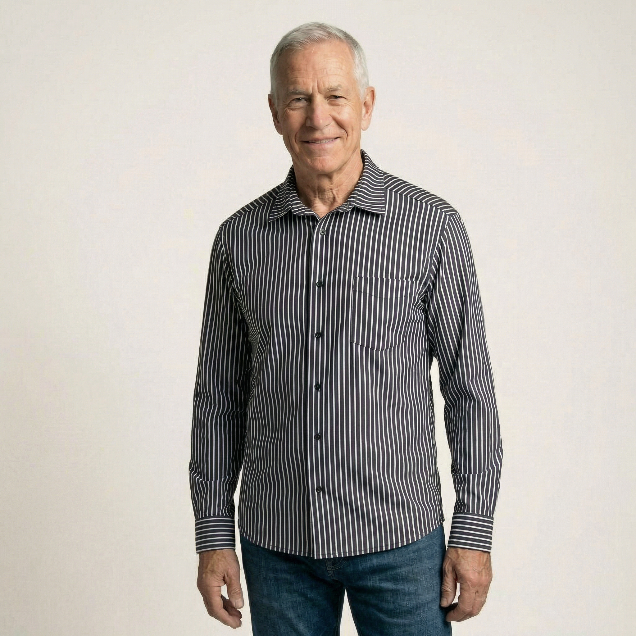 MagnaReady Black Stripe Magnetic Front Long Sleeve Cooling Adaptive Shirt with Pocket