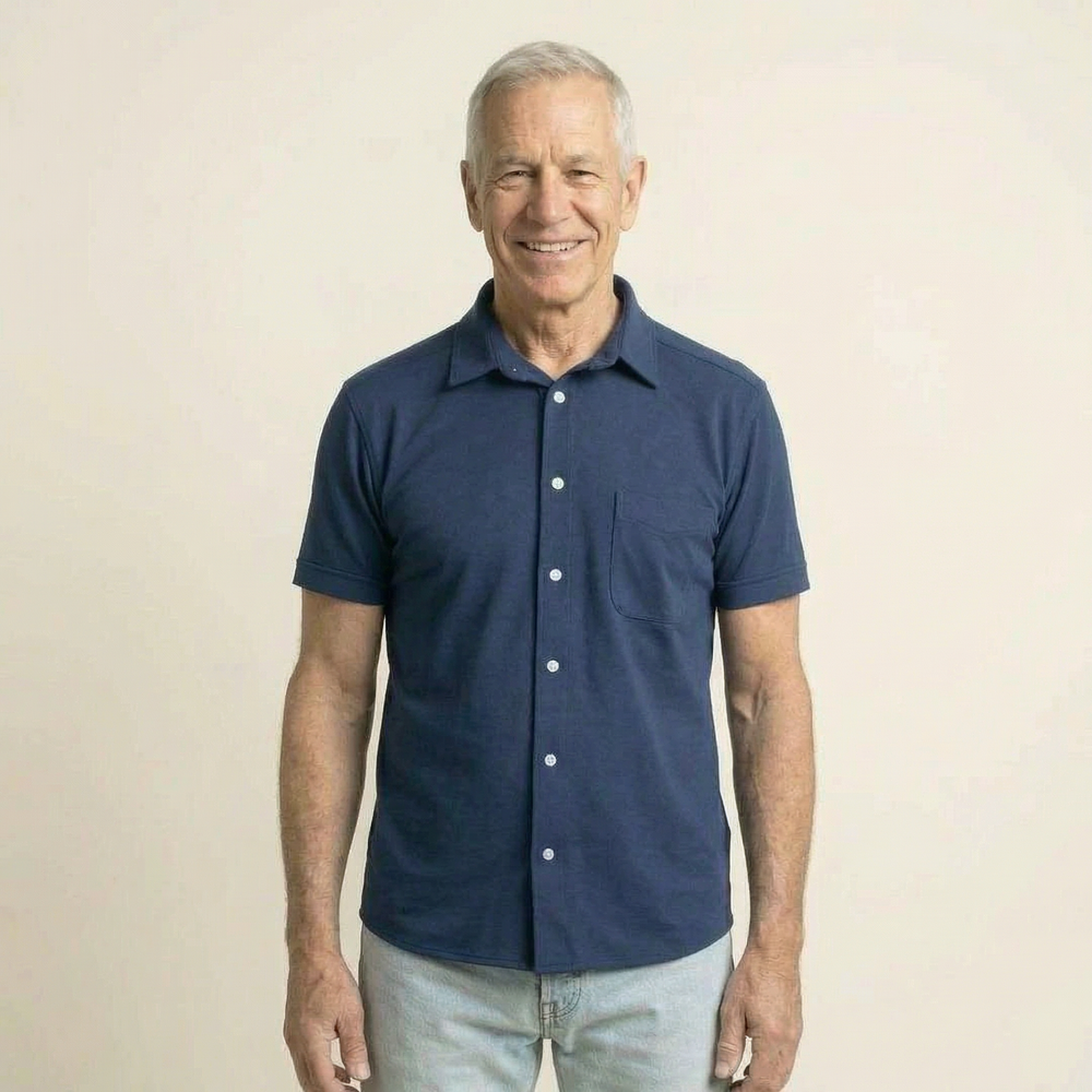 Adaptive Cooling Magnetic Front Short Sleeves Shirt in Navy, Navy / Small