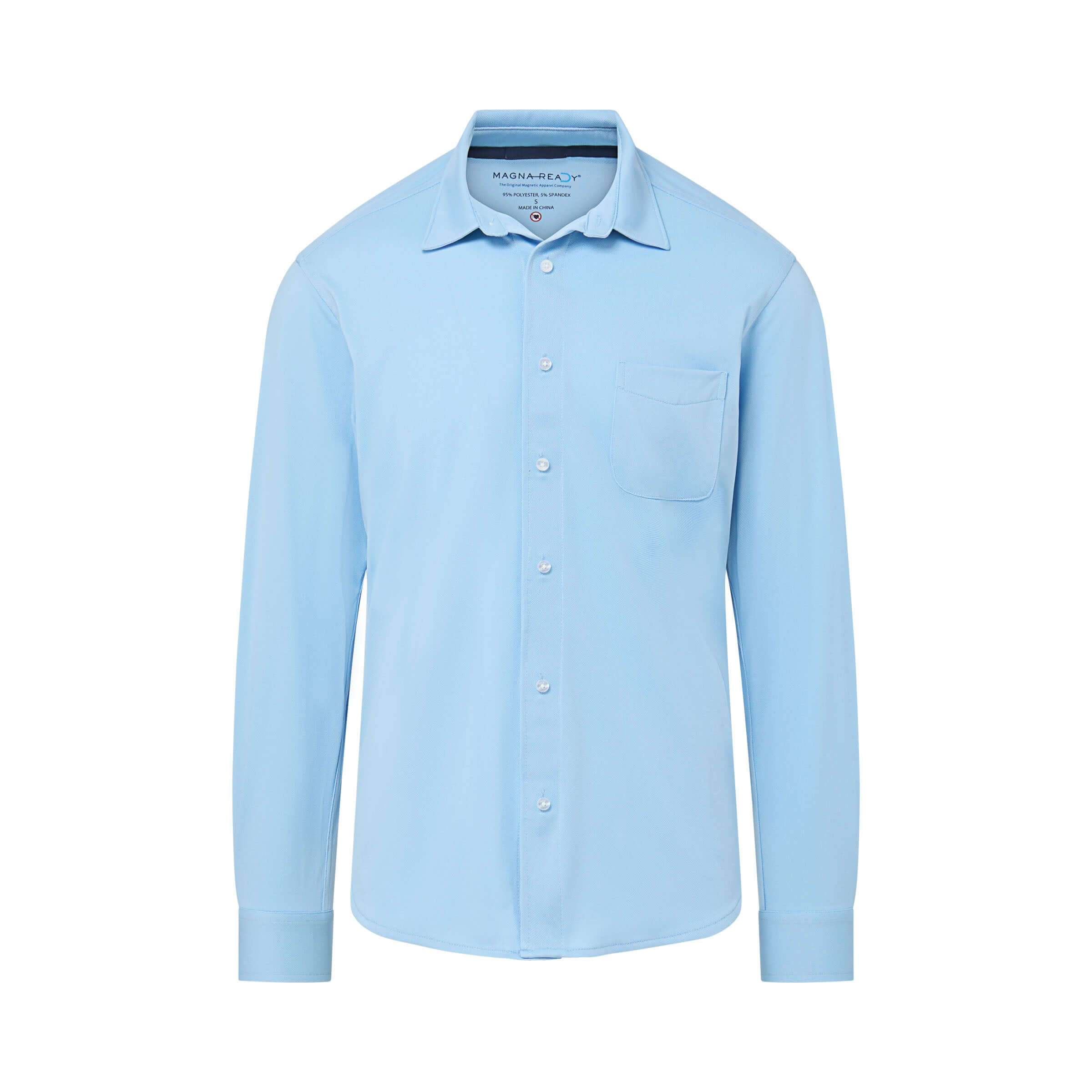 MagnaReady Carolina Blue Magnetic Front Long Sleeve Cooling Tech Shirt with Pocket