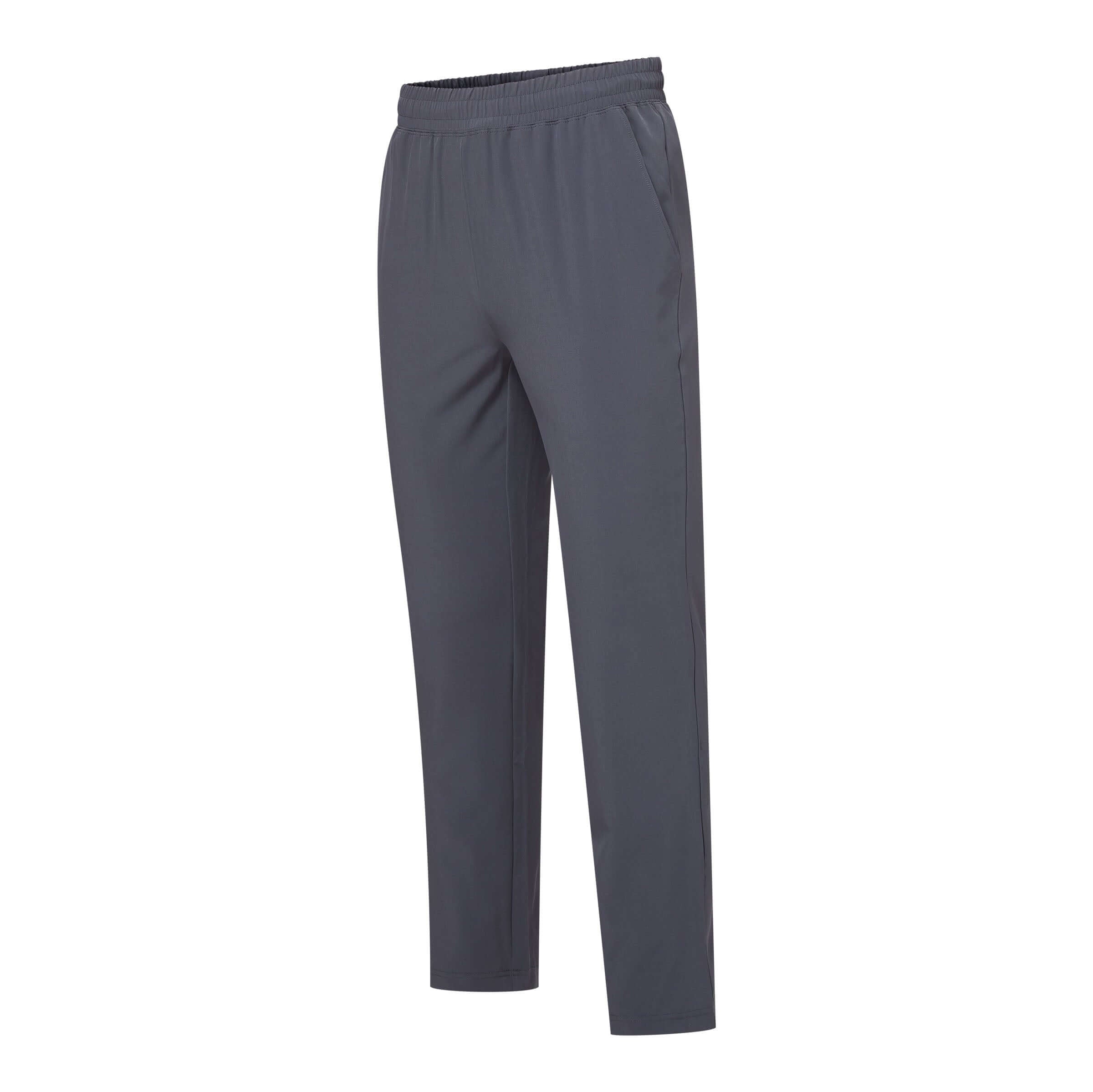 Men's charcoal grey elastic waist adaptive track pants with a straight-leg fit and pockets.