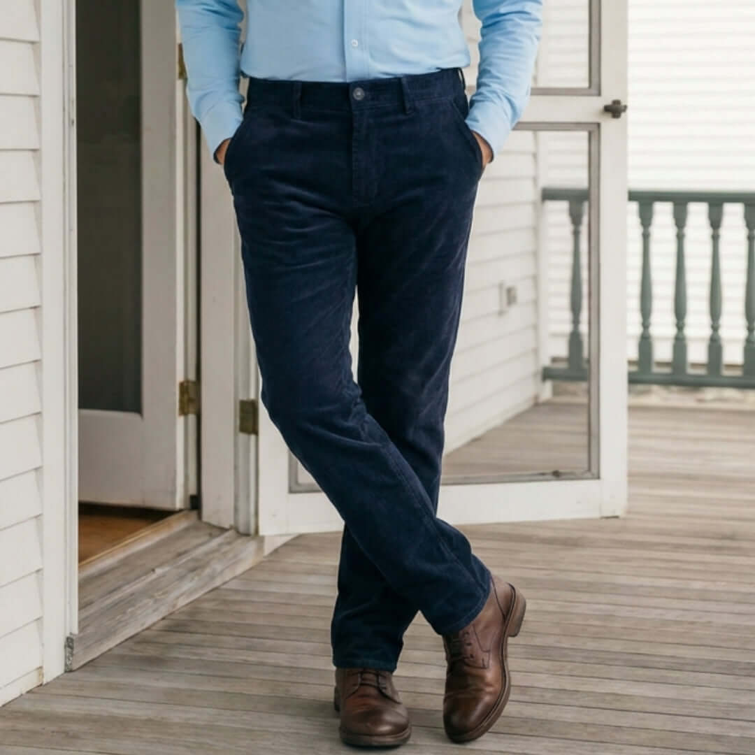 New! Navy Fine Whale Corduroy Fly Front Pant