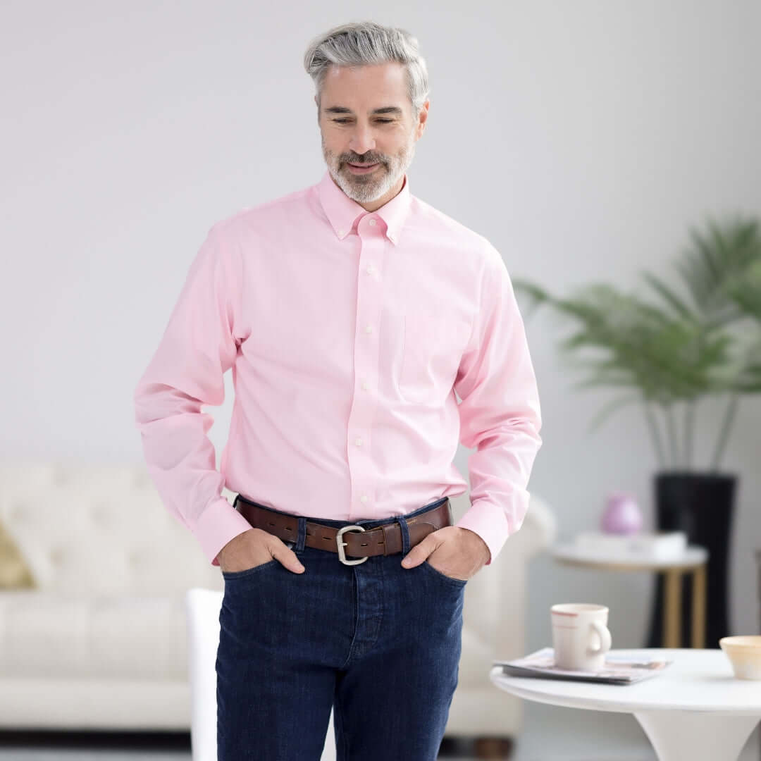 Men's Magnetic Pink Long Sleeve Button Down Collar Shirt - Size Medium - MagnaReady - Parkinson's Adaptive Clothing
