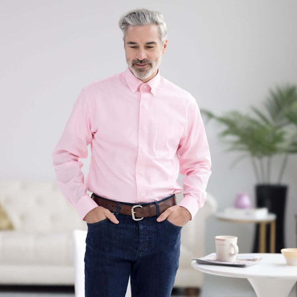 Pink Long Sleeve Button Down Collar Shirt with Magnetic Closures, Pink / XX-Large