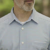 Adaptive Cooling Magnetic Front Short Sleeve Shirt in Green Stripe close-up, showcasing the adaptive design and comfort features.