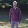 Adaptive Vintage Violet Everyday Corduroy Shirt with Magnetic Closures and Pockets worn by a man outdoors.