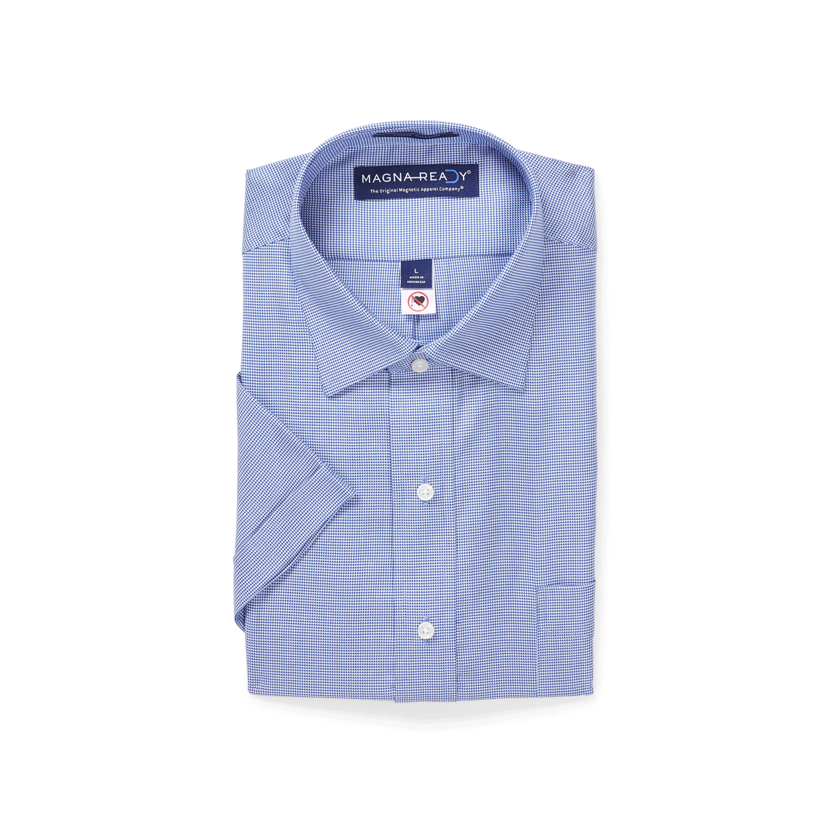 Folded blue 'Ryan' adaptive spread collar cotton shirt with magnetic closures by MagnaReady.