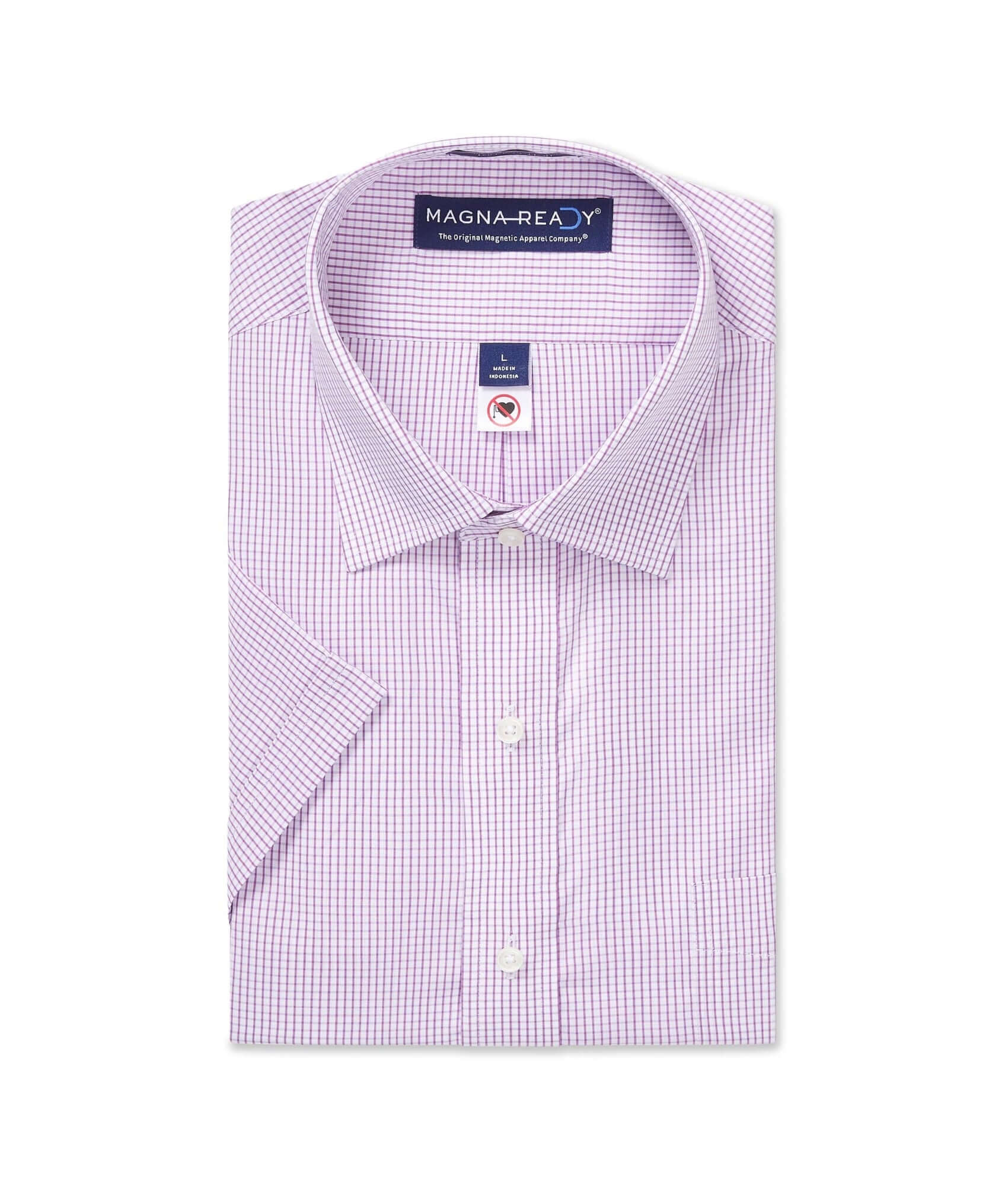 MagnaReady Mens Adaptive Short Sleeve Burgundy Micro Check Ryan Spread Collar Cotton Shirt with Magnetic Closures MagnaReady Mens Adaptive Short Sleeve Burgundy Micro Check Ryan Spread Collar Cotton Shirt with Magnetic Closures