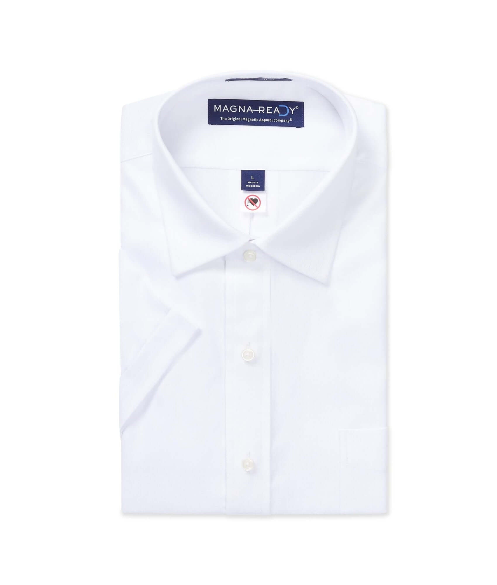 Short Sleeve Solid White ‘Ryan’ Spread Collar Adaptive Cotton Shirt with Magnetic Closures by MagnaReady.