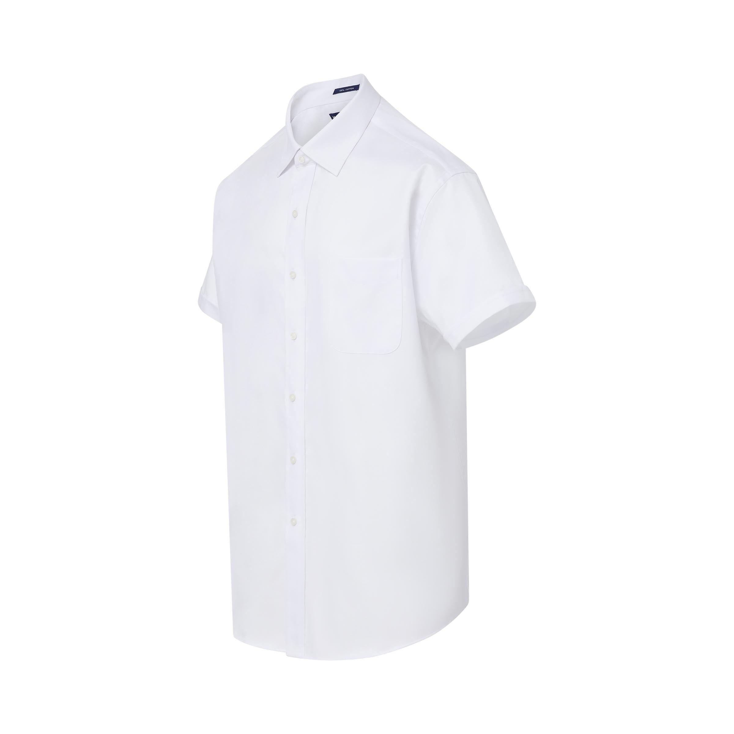 Short sleeve solid white 'Ryan' spread collar adaptive shirt with pocket, made from 100% cotton poplin.