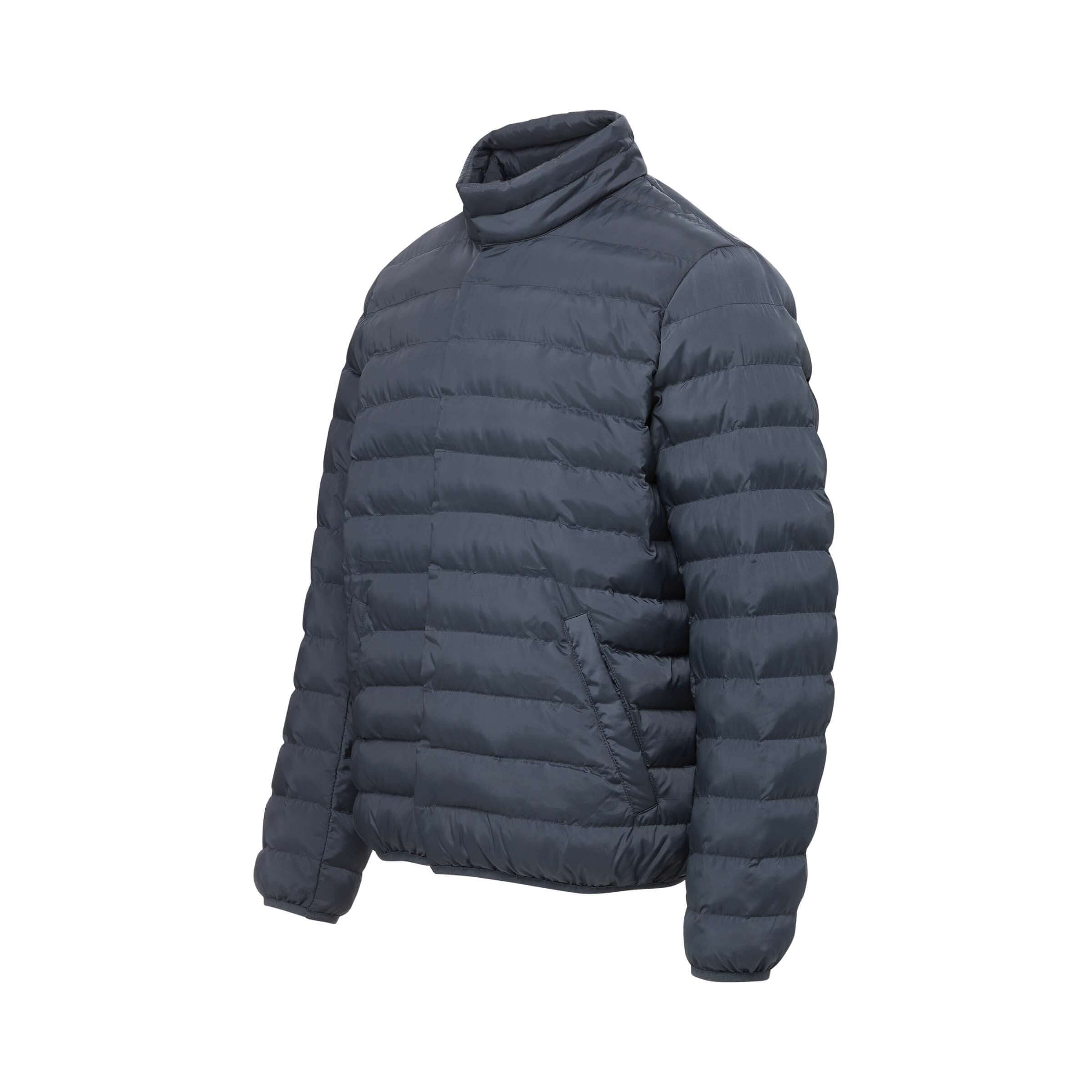 Weatherproof MagnaReady magnetic front water-resistant puffer jacket in pewter, stylish and functional outerwear.