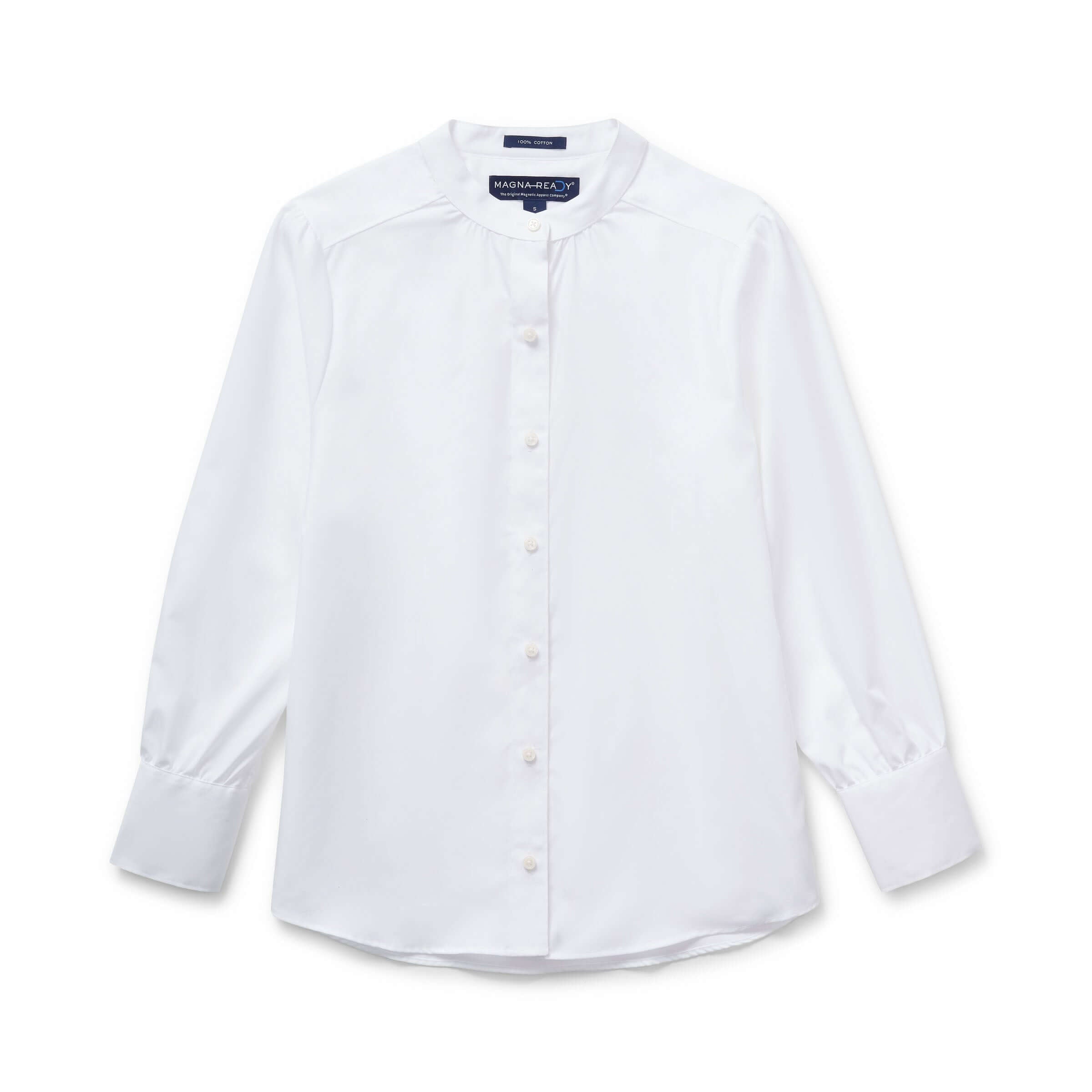 Women's Adaptive Classic White Blouse featuring patented magnetic technology for effortless dressing.