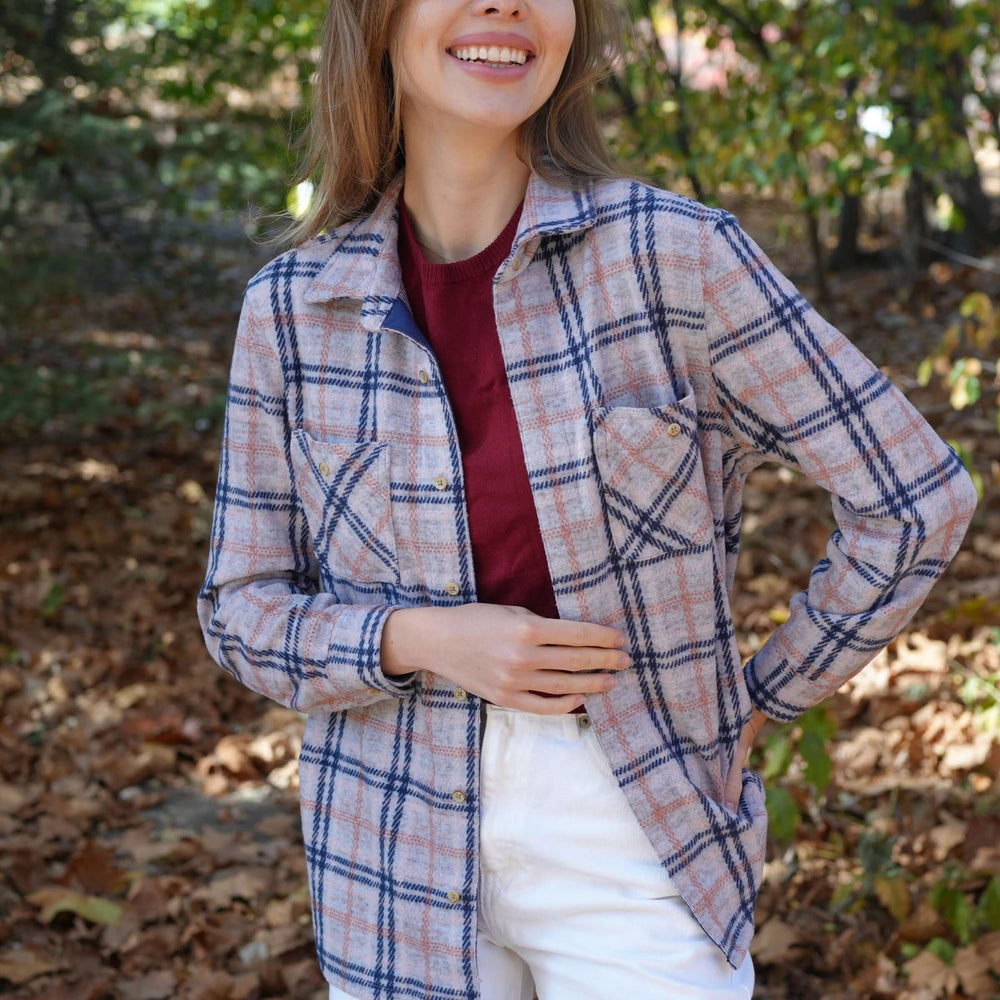 womens flannel shirt dress Magnetic Women’s Adaptive Navy and Grey Flannel Shirt in Sky Plaid - Size XS - MagnaReady - Parkinson's Adaptive Clothing